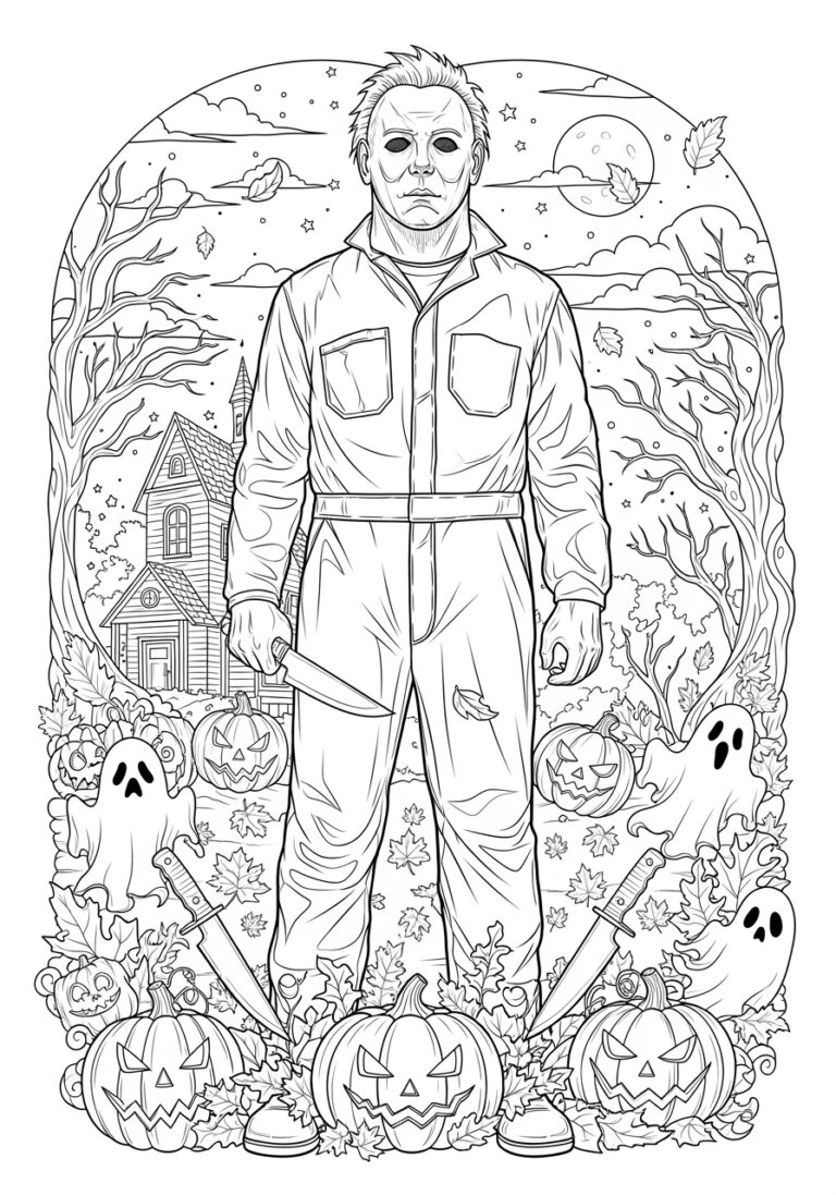 Halloween Michael Myers Coloring Page to Print Out and Color