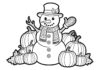 Halloween Snowman Coloring Page with Pumpkins