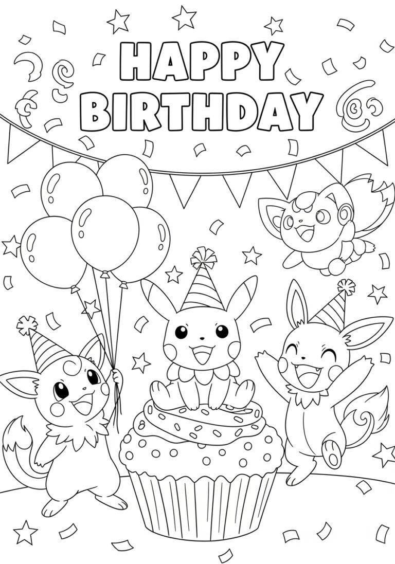 Happy Birthday Pokémon Coloring Page to Print Out and Color Happy Birthday Pokémon Coloring Page to Print Out and Color
