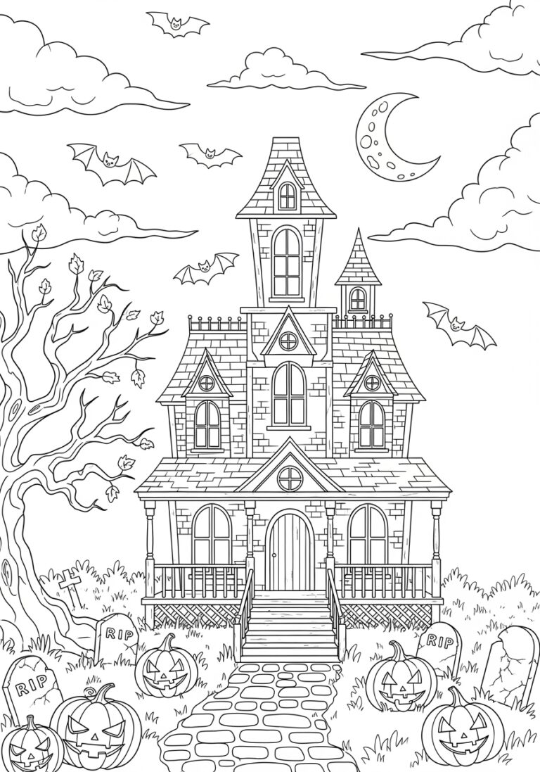 Haunted House Spooky Halloween Coloring Page Haunted House Spooky Halloween Coloring Page