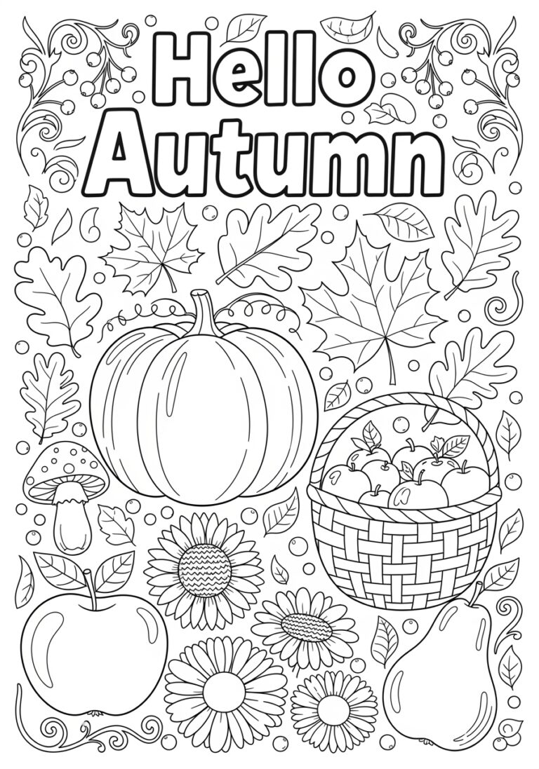 Hello Autumn Coloring Page to Print Out and Color