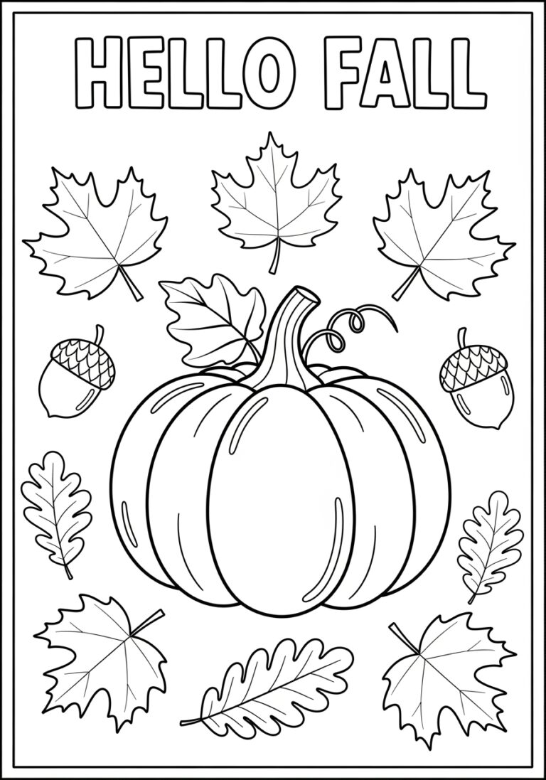 Hello Fall Coloring Page to Print Out and Color