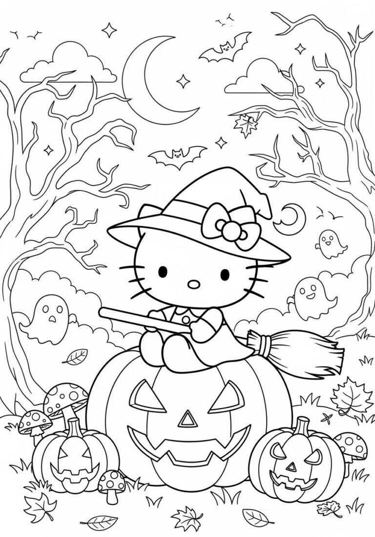 Hello Kitty Halloween Coloring Page to Print Out and Color