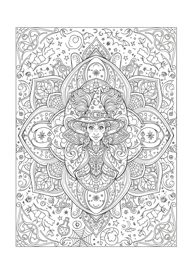 Hocus Pocus Adult Mandala Witch Motif Coloring Pag…