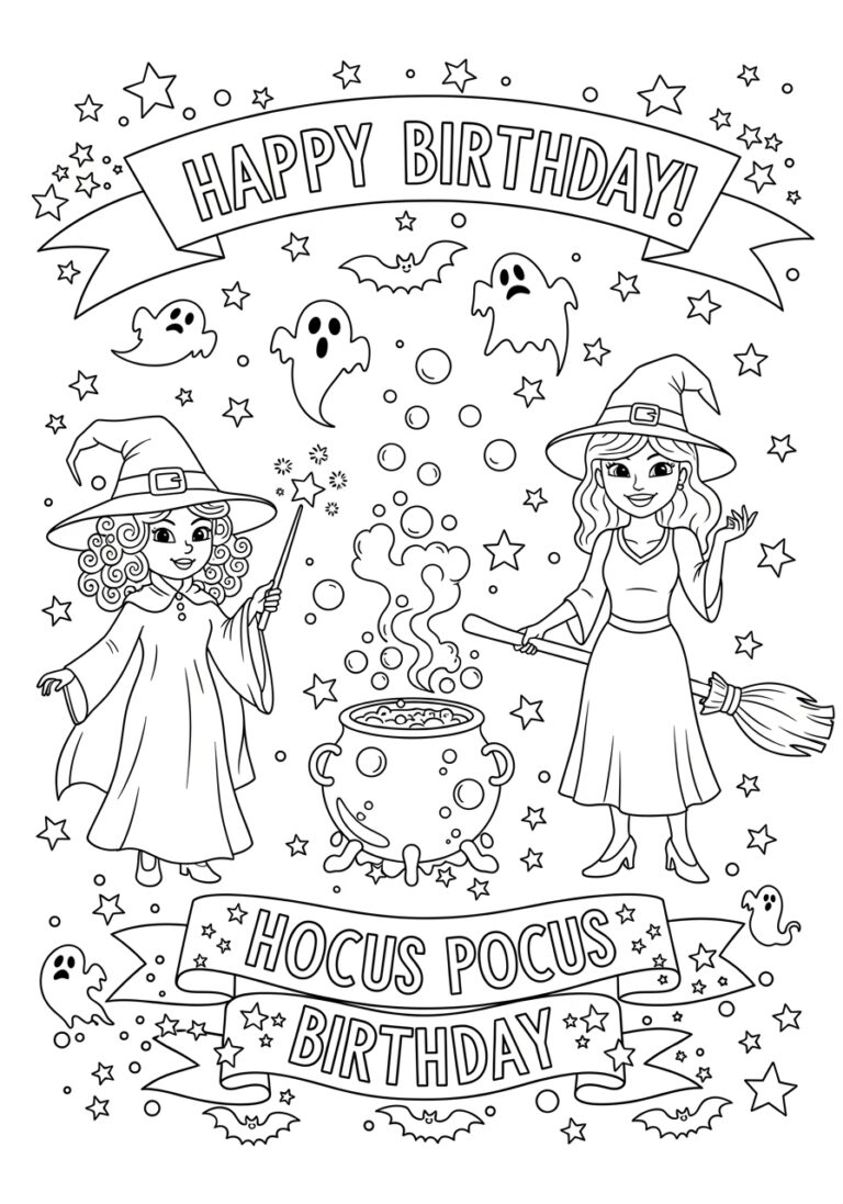 Hocus Pocus Birthday Banner Coloring Page Hocus Pocus Birthday Banner Coloring Page