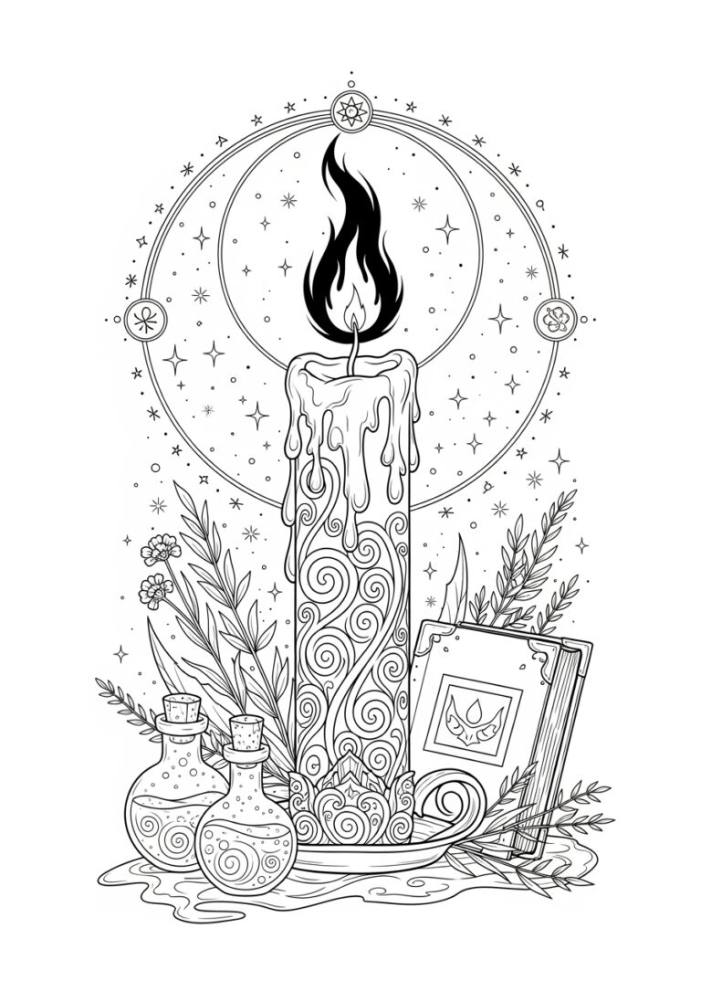 Hocus Pocus Black Flame Candle Lighting Coloring Page