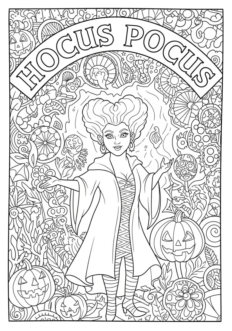 Hocus Pocus Doodle Art Collage Coloring Page Hocus Pocus Doodle Art Collage Coloring Page