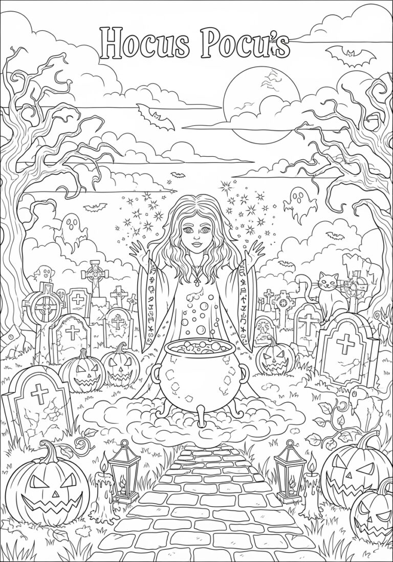 Hocus Pocus Haunted Cemetery Coloring Page Hocus Pocus Haunted Cemetery Coloring Page