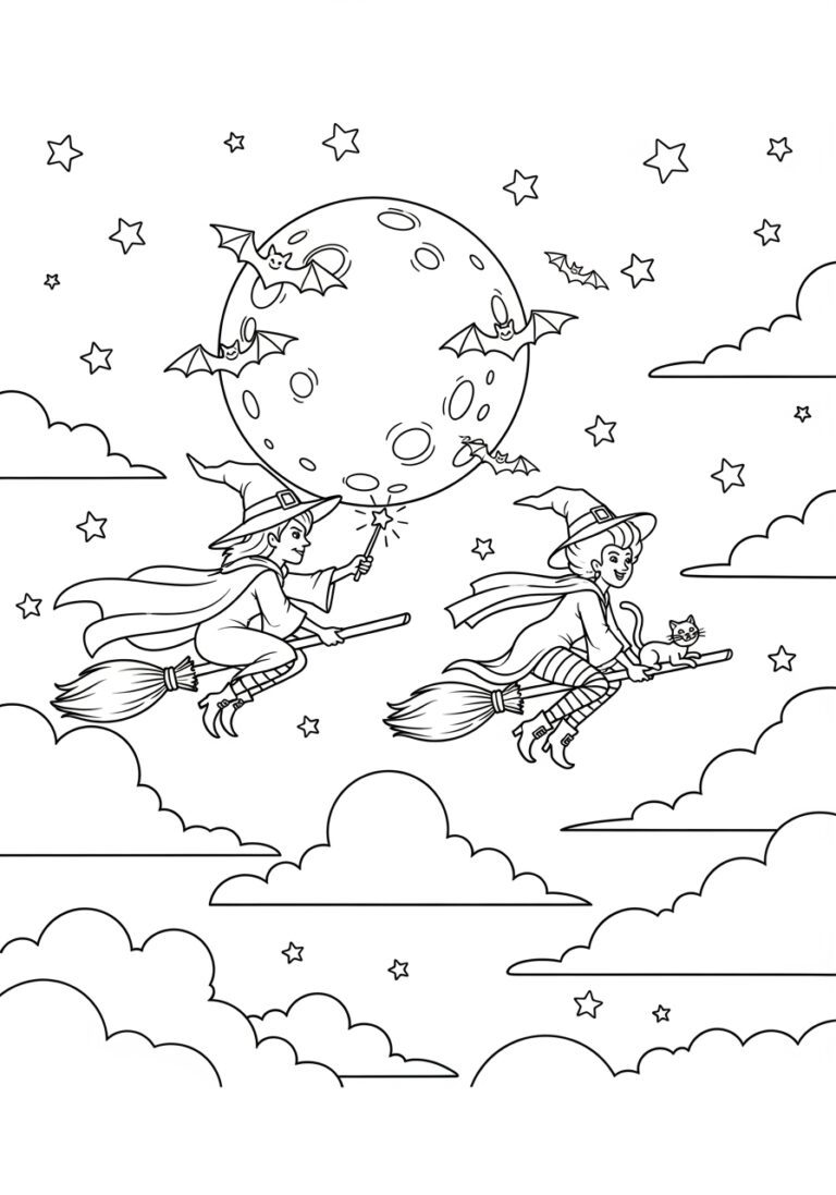 Hocus Pocus Midnight Broomstick Race Coloring Page