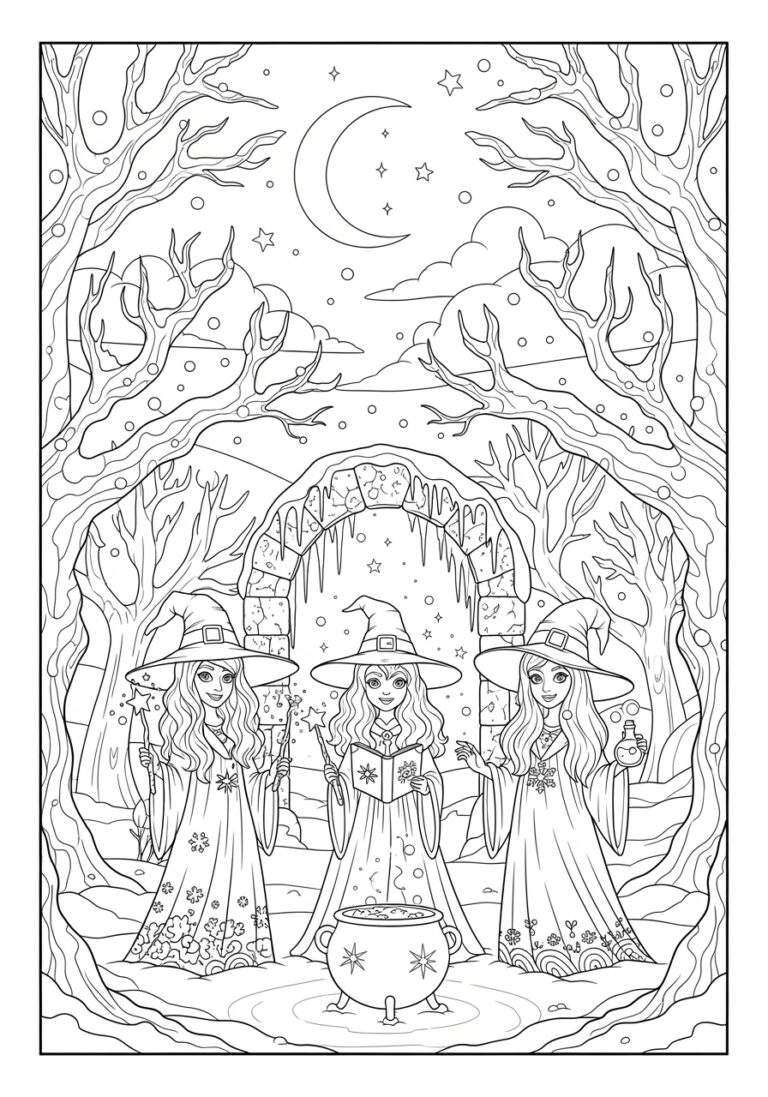 Hocus Pocus Winter Snow Witch Scene Coloring Page Hocus Pocus Winter Snow Witch Scene Coloring Page