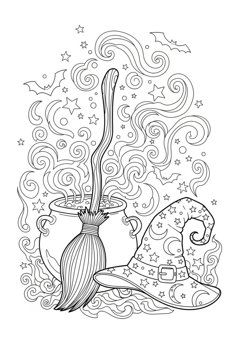 Hocus Pocus Witch Hat and Broom Doodle Coloring Pa… Hocus Pocus Witch Hat and Broom Doodle Coloring Pa…