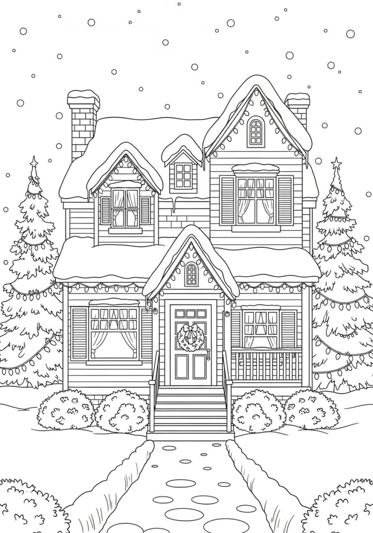 House with Christmas Lights Coloring Page House with Christmas Lights Coloring Page