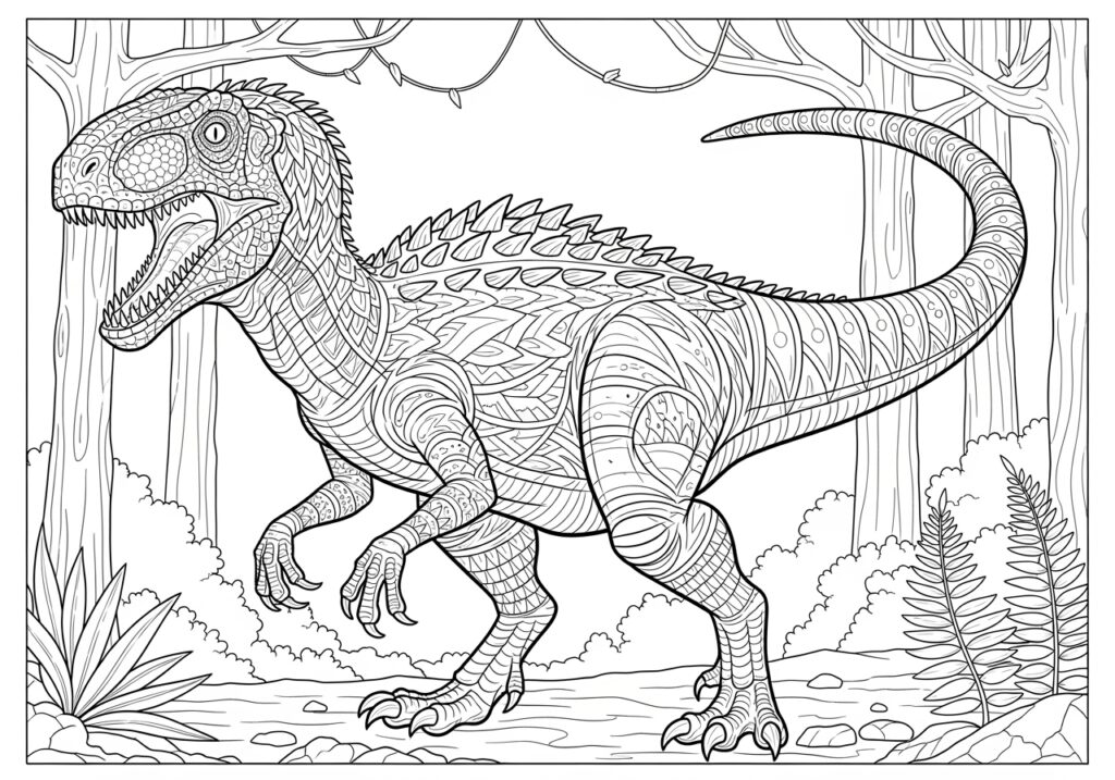Raptor with Valentine Heart Coloring Page for Kids