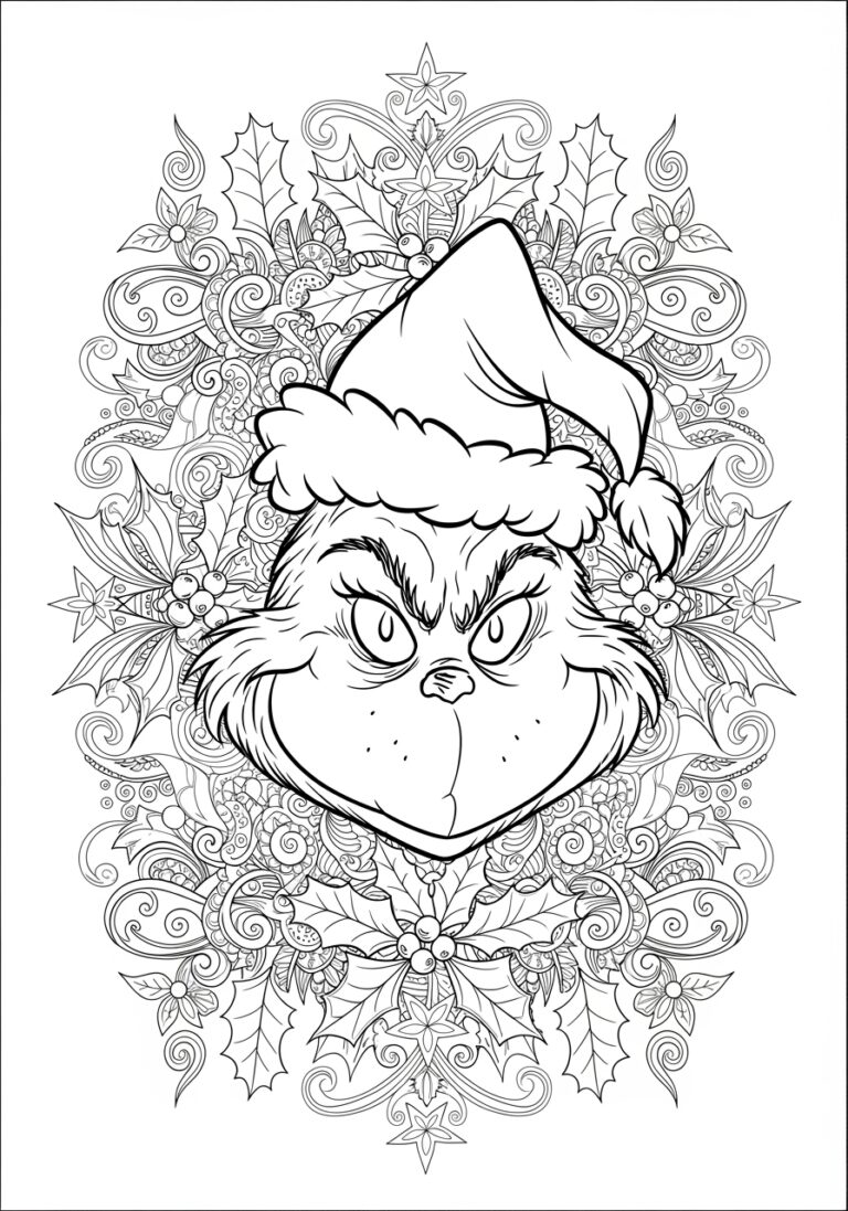 Intricate Grinch Line Art for Adult Coloring Page Intricate Grinch Line Art for Adult Coloring Page