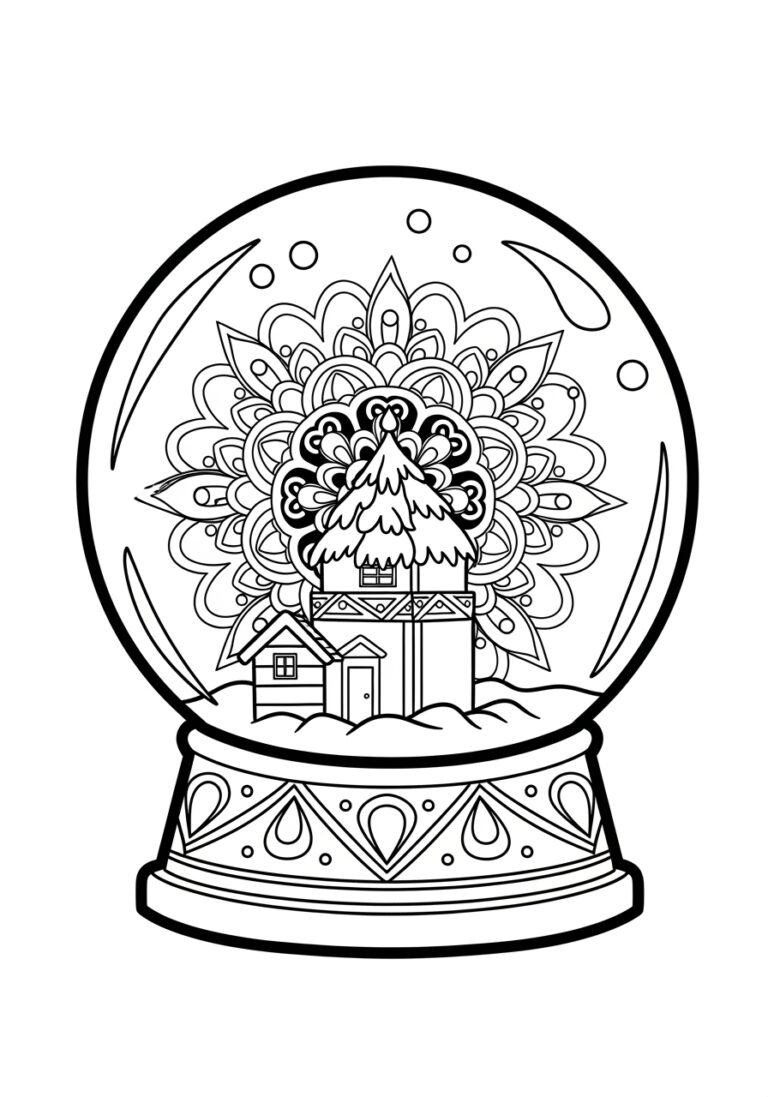 Intricate Mandala Snow Globe Coloring Page Intricate Mandala Snow Globe Coloring Page