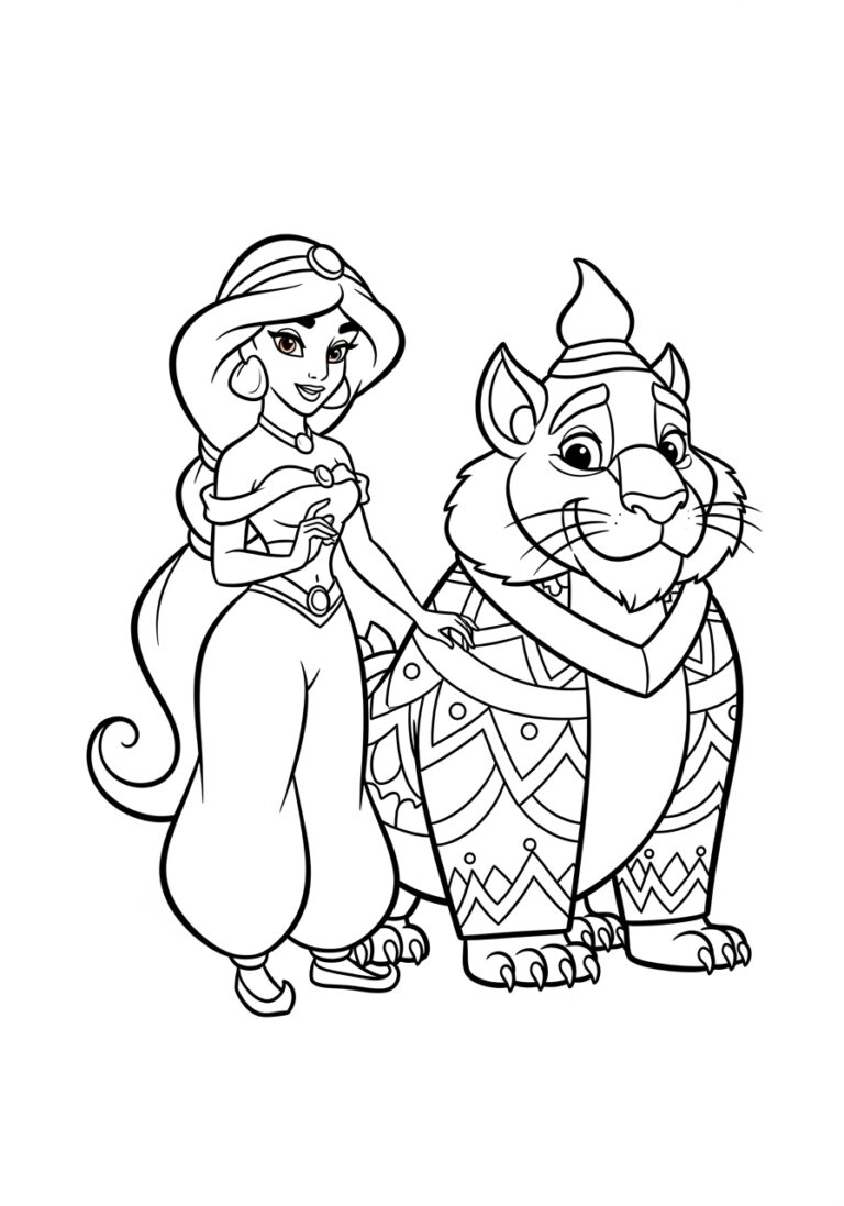 Jasmine and Rajah Coloring Page Jasmine and Rajah Coloring Page