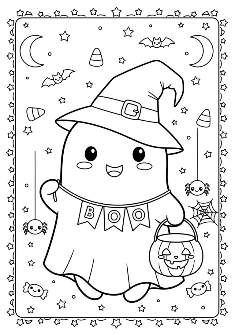 Kawaii Baby Ghost Coloring Page