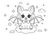 Kawaii Chibi Bat Coloring Page to Print Out and Color