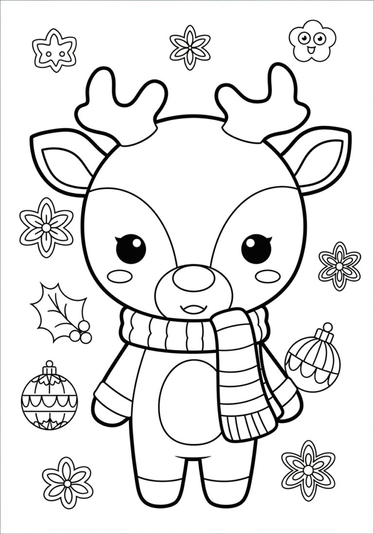 Kawaii Chibi Rudolph Easy Coloring Page