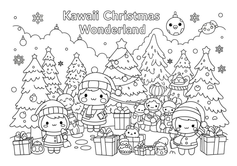 Kawaii Christmas Coloring Page