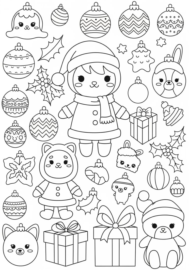 Kawaii Cute Christmas Coloring Page Kawaii Cute Christmas Coloring Page