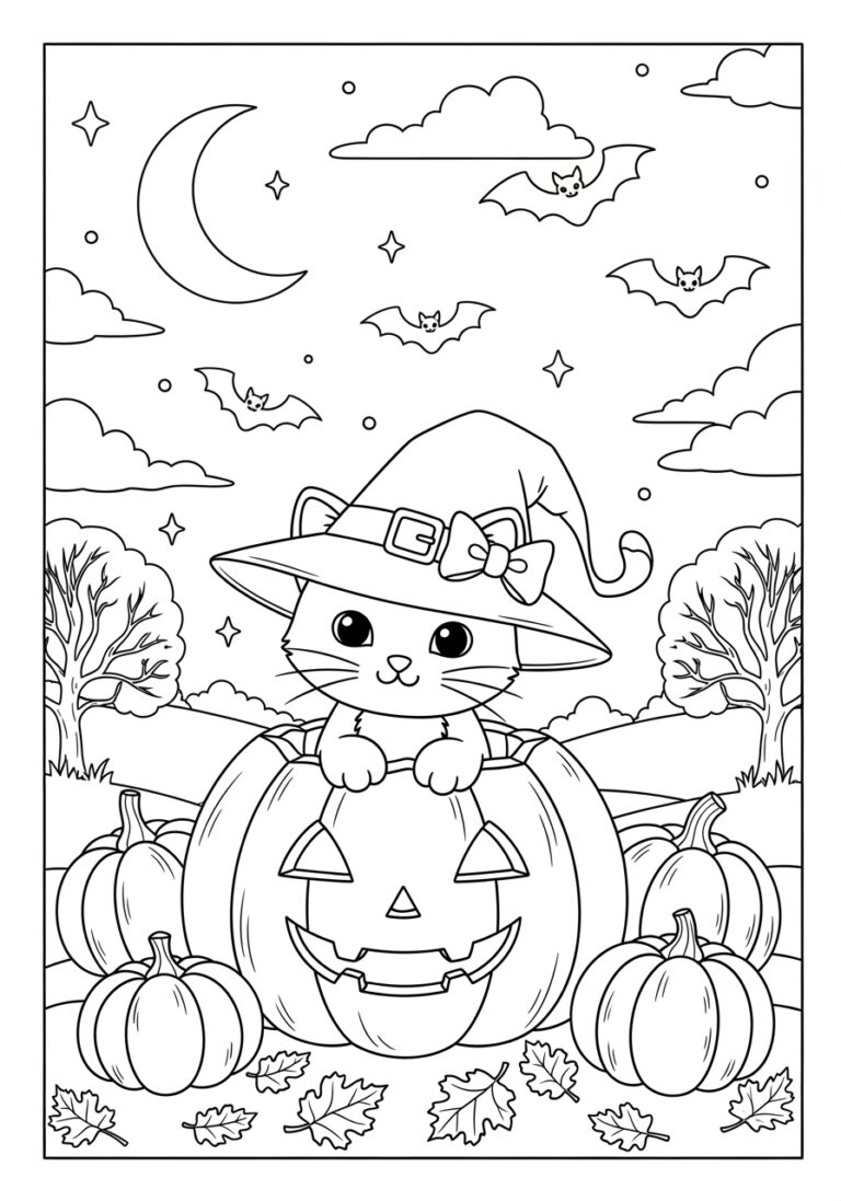 Kitty Halloween Coloring Page to Print Out and Color Kitty Halloween Coloring Page to Print Out and Color