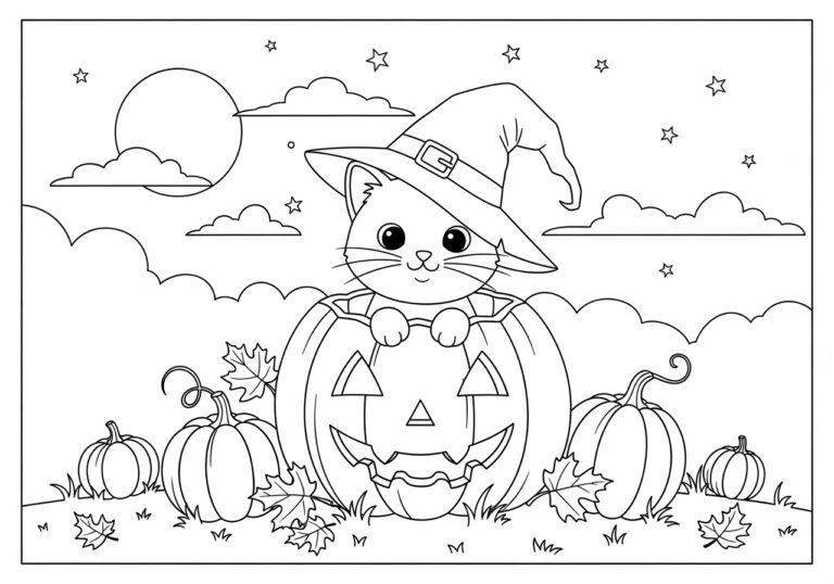 Kitty Pumpkin Coloring Page to Print Out and Color Kitty Pumpkin Coloring Page to Print Out and Color