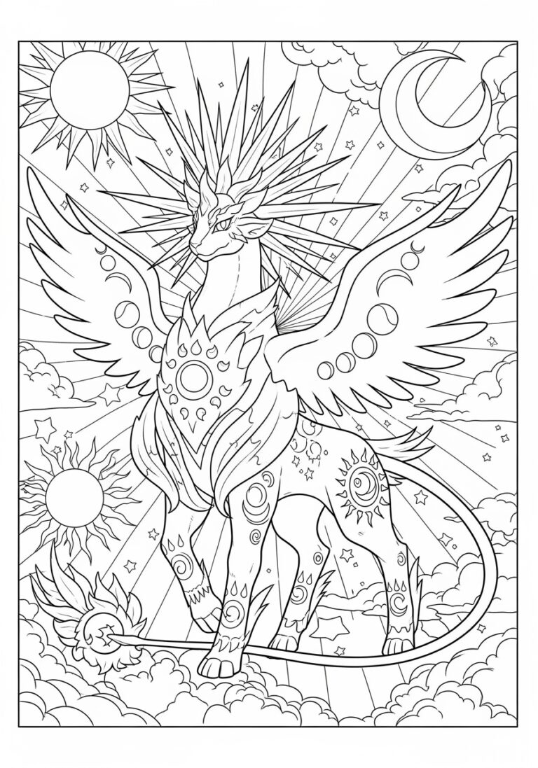 Legendary Sun and Moon Pokémon Coloring Page Legendary Sun and Moon Pokémon Coloring Page