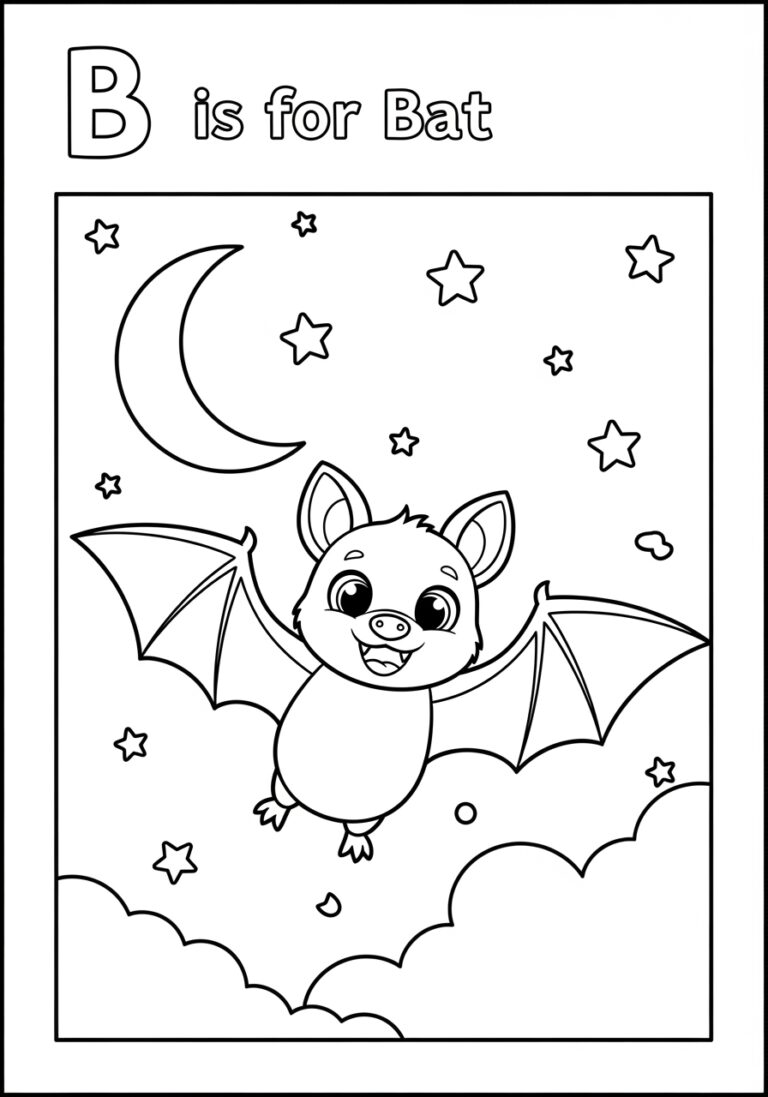 Letter B for Bat Alphabet Coloring Page