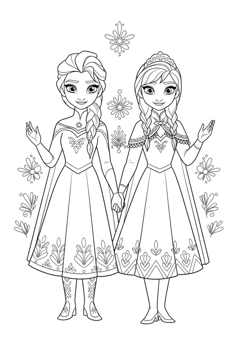 Little Elsa and Anna Coloring Page