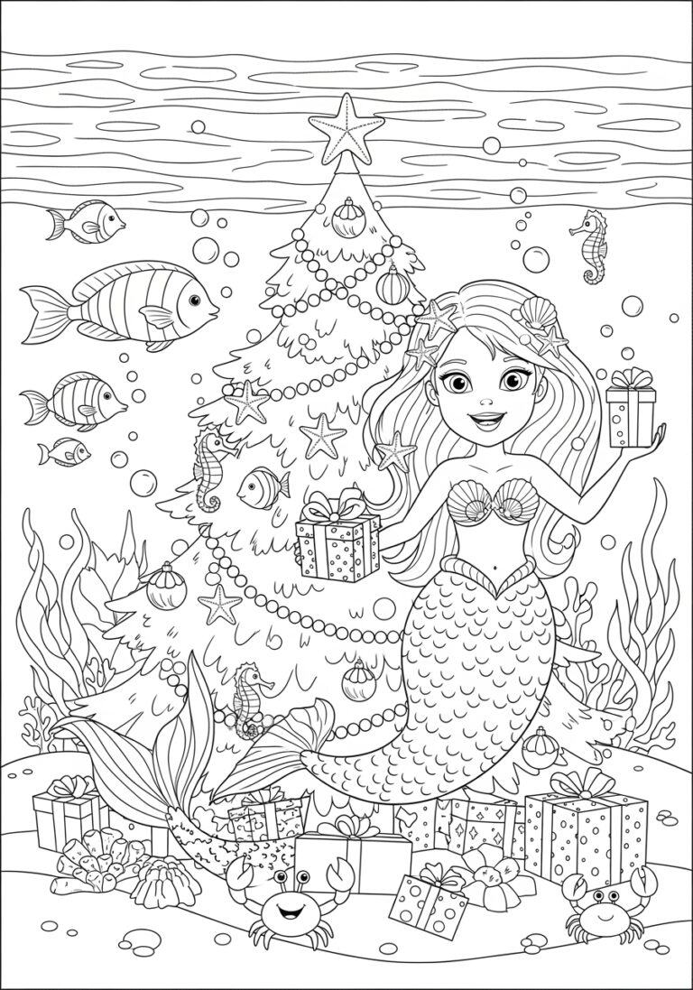 Little Mermaid Christmas Coloring Page
