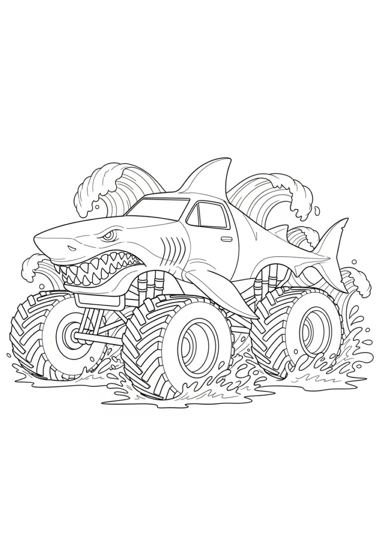 Megalodon Shark Monster Truck Coloring Page