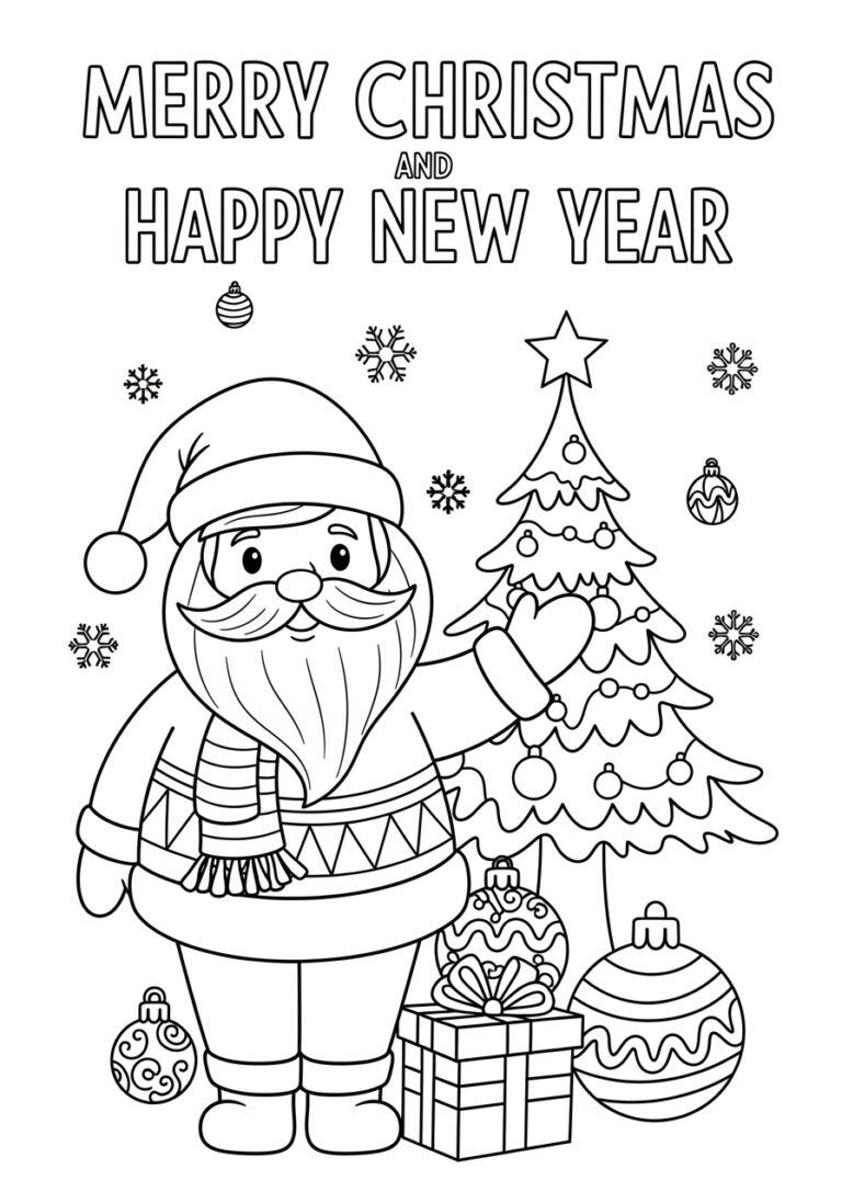 Merry Christmas and Happy New Year Coloring Page Merry Christmas and Happy New Year Coloring Page