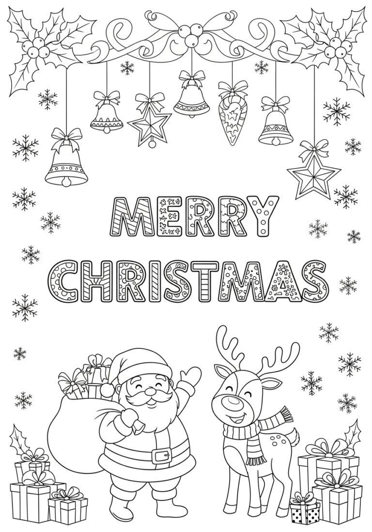 Merry Christmas Card Coloring Page Merry Christmas Card Coloring Page