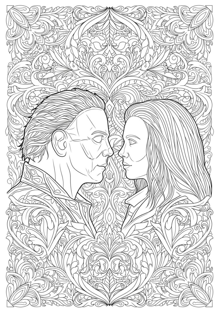 Michael Myers and Laurie Strode Face-Off Coloring Page