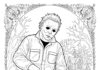 Michael Myers Carving a Jack-o’-lantern Coloring Page