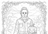 Michael Myers in Pumpkin Patch Coloring Page