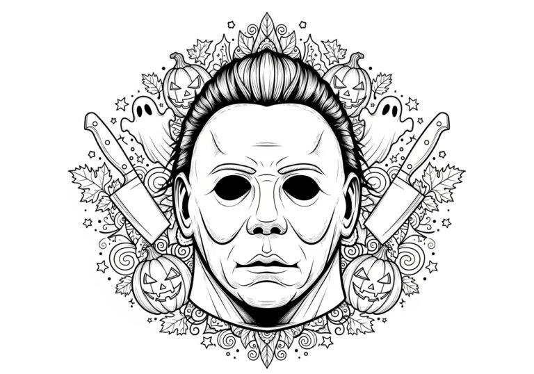 Michael Myers Mask Close-Up Coloring Page