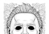 Michael Myers Mask with Roses Frame Coloring Page
