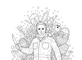 Michael Myers with Bunny Ears Easter Coloring Page