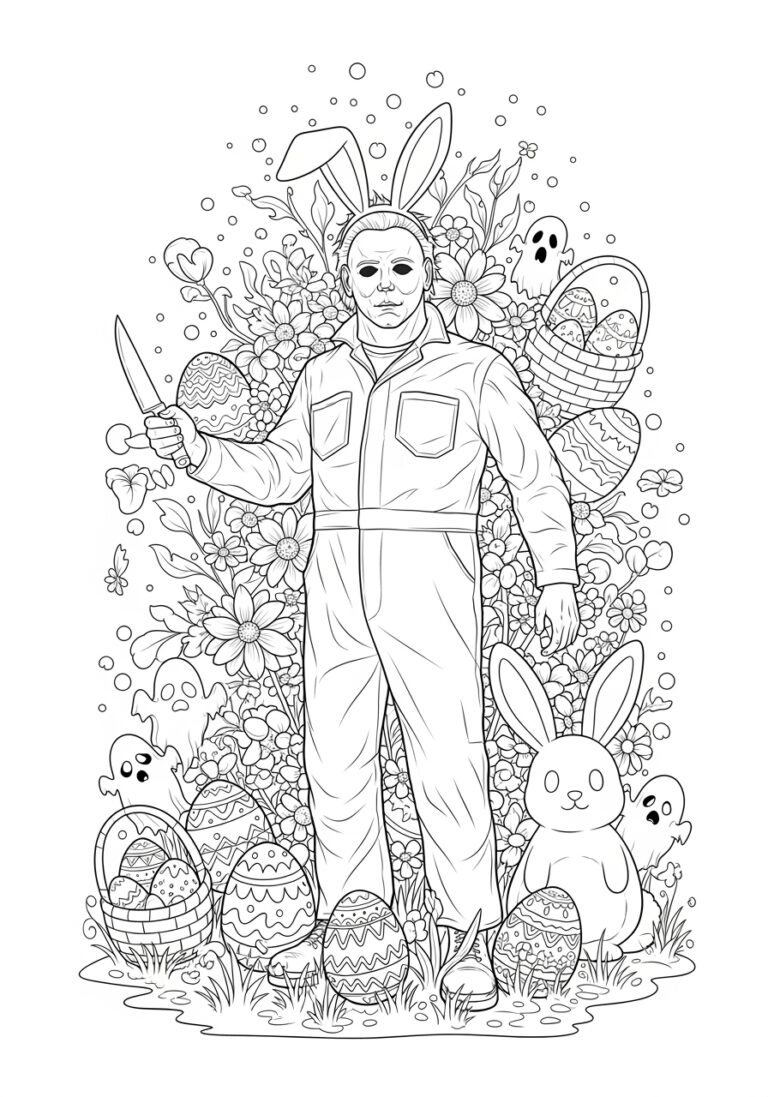 Michael Myers with Bunny Ears Easter Coloring Page Michael Myers with Bunny Ears Easter Coloring Page