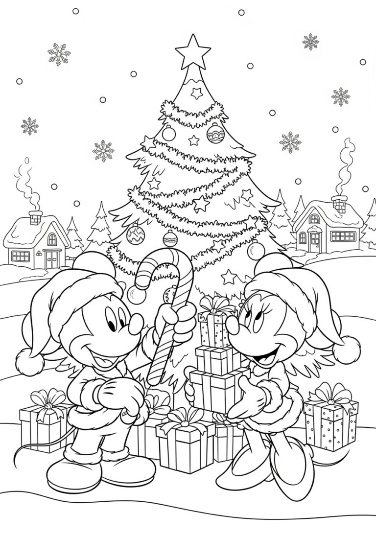 Mickey and Minnie Mouse Christmas Coloring Page