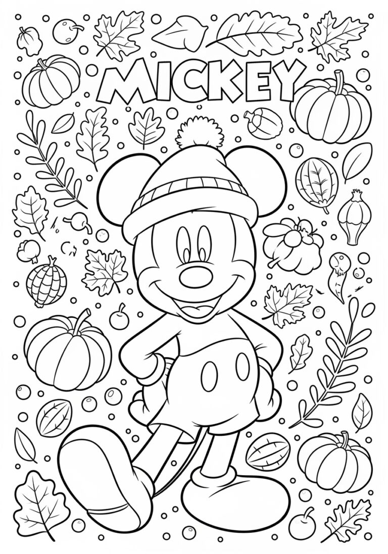 Mickey Mouse Fall Coloring Page