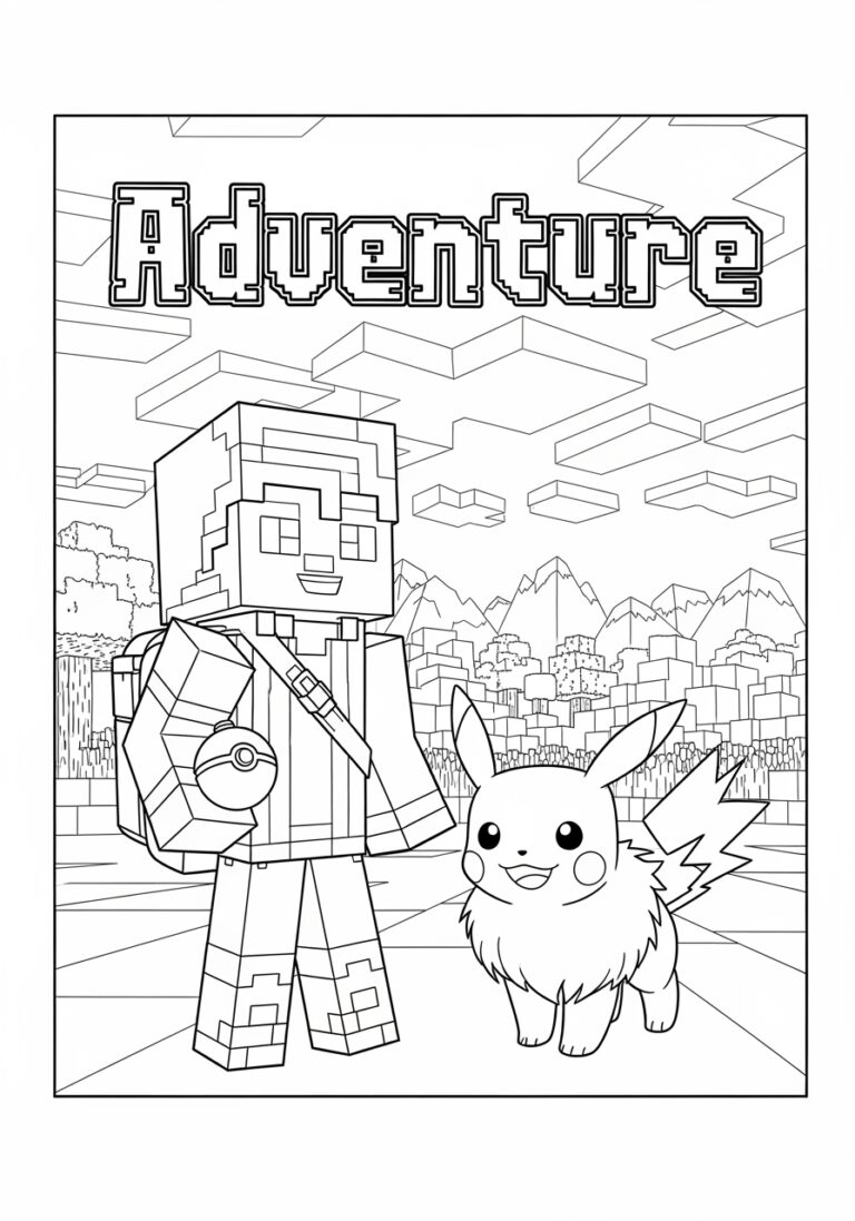 Minecraft Pokémon Coloring Page to Print and Color Minecraft Pokémon Coloring Page to Print and Color
