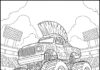 Mohawk Warrior Monster Truck Coloring Page to Print Out and Color