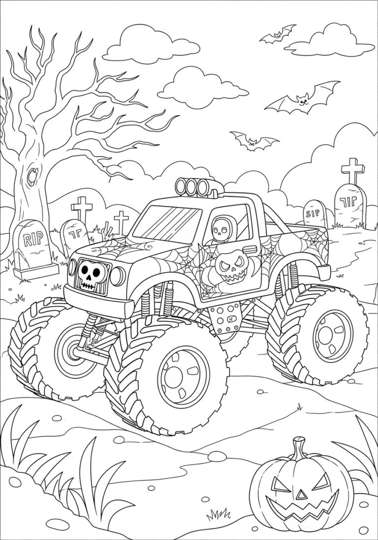 Monster Truck Halloween Coloring Page Monster Truck Halloween Coloring Page