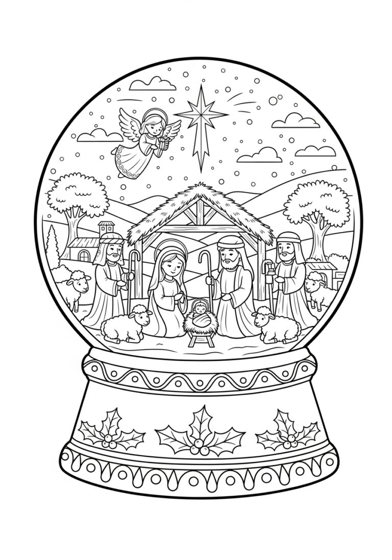 Nativity Scene Snow Globe Coloring Page Nativity Scene Snow Globe Coloring Page