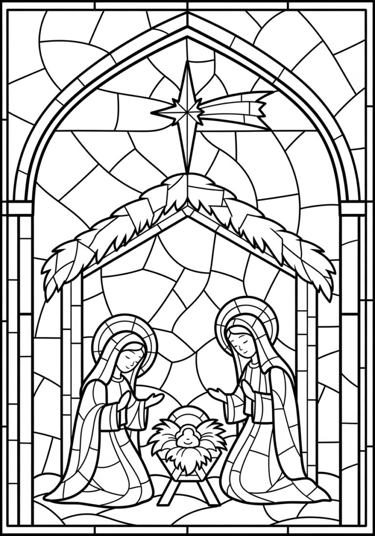 Nativity Stained Glass Coloring Page