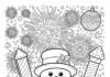 New Year Firework Snowman Coloring Page