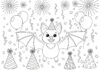 New Year Party Bat with Confetti Coloring Page